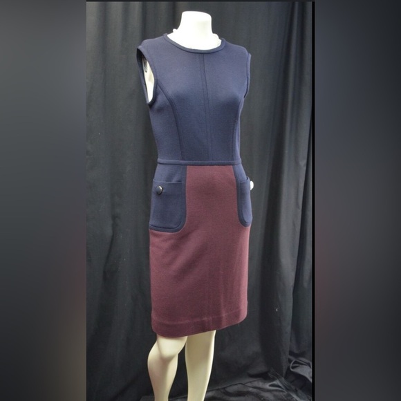 TORY BURCH Ponte knit Sheath Dress colorblock wool Blend knee sleeveless S - Picture 4 of 6